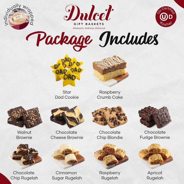 Dulcet gift baskets package includes star cookie, brownie, and crumb desserts (variety shown)