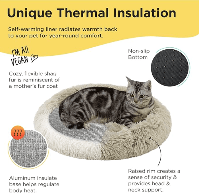 Best Friends by Sheri Calming Oval Donut Bed/Pad For Cats & Small Dogs: 21"x19": Grey, Taupe - Glad Dogs Nation | ALL Profits Donated