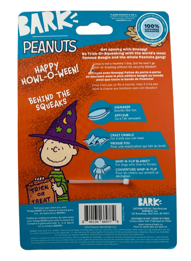 $3 OFF! BARK Box Peanuts Mummy Linus Halloween Plush Dog Toy - Glad Dogs Nation | ALL Profits Donated