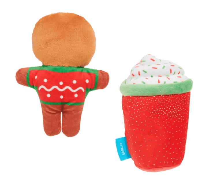 BARK Ginger Brew Crew Squeaky Dog Toy 2 Piece Set: XSmall &Small Dogs - Glad Dogs Nation | ALL Profits Donated