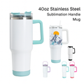 40 oz White Sublimation Speaker Mug – Stainless Steel, Insulated Tumbler with Lid, Handle & Steel Straw