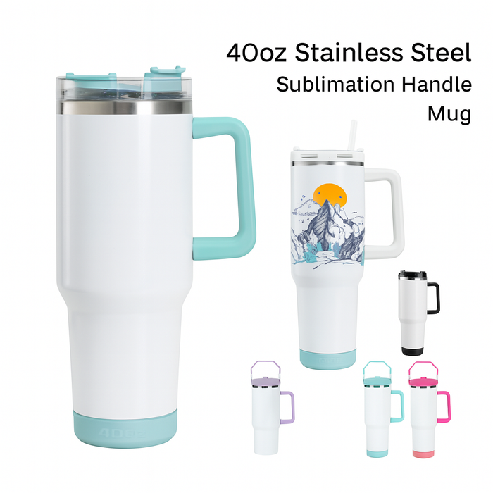 40 oz White Sublimation Speaker Mug – Stainless Steel, Insulated Tumbler with Lid, Handle & Steel Straw