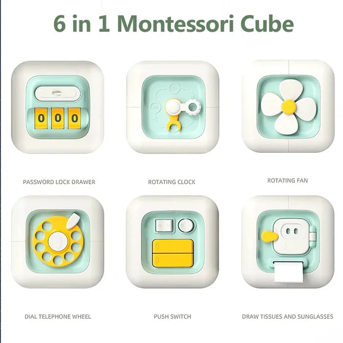 6-in-1 Montessori Busy Cube – Educational Skills Toy for Kids