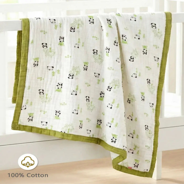 6 Layer Muslin Baby Blanket Panda Print – Front View
