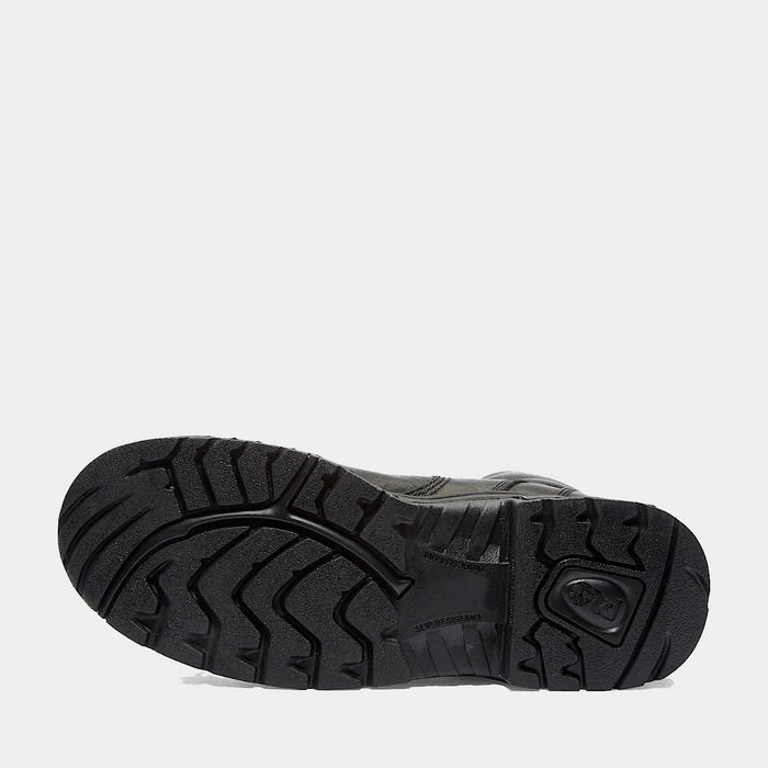 Timberland Pro 6" Titan Safety Toe Comfort Work Boots outsole with slip-resistant tread pattern in black rubber, bottom view.