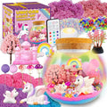 Unicorn light-up terrarium craft kit with LED night light, remote, and colorful parts