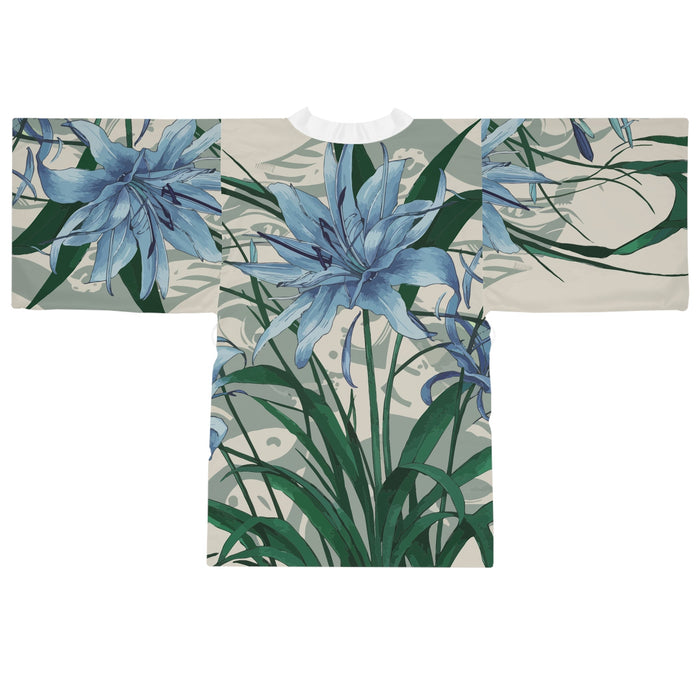 African Lily Kimono Robe - Long Sleeve Floral Wrap Cover-Up with Flowing Fit, Smooth Lightweight 100% Polyester, XS to 2XL
