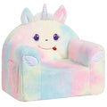 Unicorn-shaped toddler sofa chair, pastel plush with smiling face and padded arms