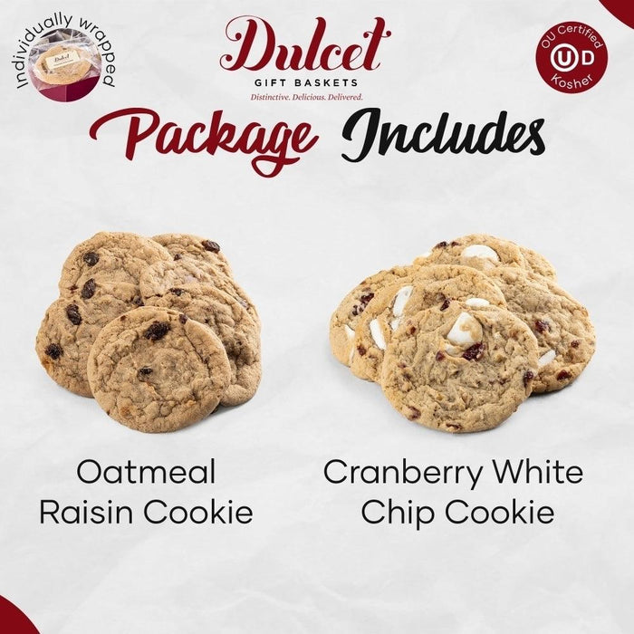Cookie assortment featuring oatmeal raisin and cranberry white chip cookies