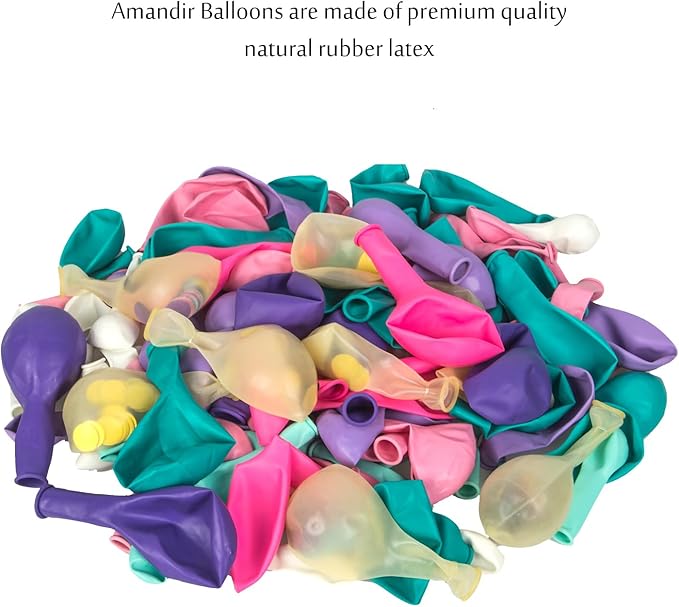 Latex balloon assortment in pink, purple, teal, and aqua with confetti patterns