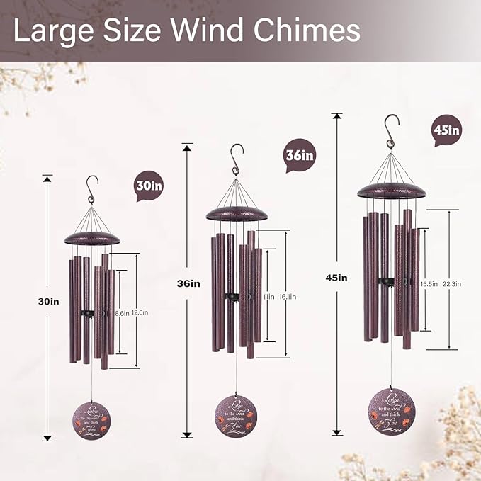 Large size personalized wind chime with three hanging rods and round floral message disc