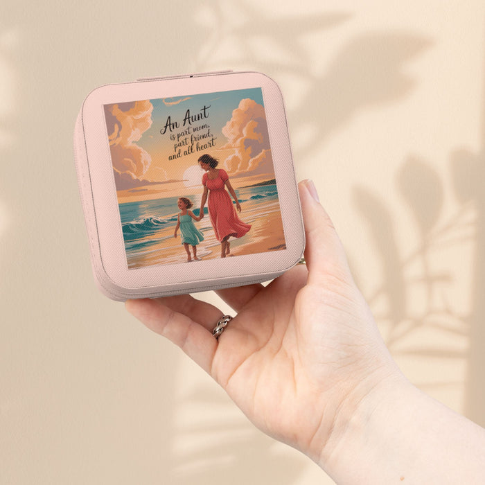 Aunt Jewelry Travel Case - "An Aunt Is Part Mom, Part Friend, and All Heart" Compact Zip Jewelry Organizer, Aunt Birthday Gift in 5 Colors