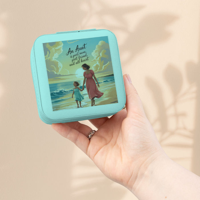 Aunt Jewelry Travel Case - "An Aunt Is Part Mom, Part Friend, and All Heart" Compact Zip Jewelry Organizer, Aunt Birthday Gift in 5 Colors