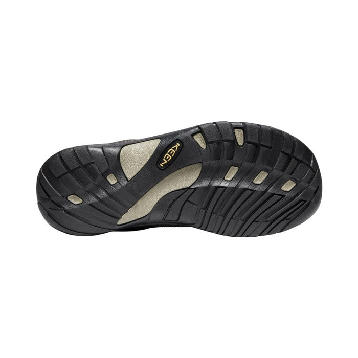 Keen Austin shoes outsole in black rubber with beige accents, showcasing durable traction grooves and the Keen logo.