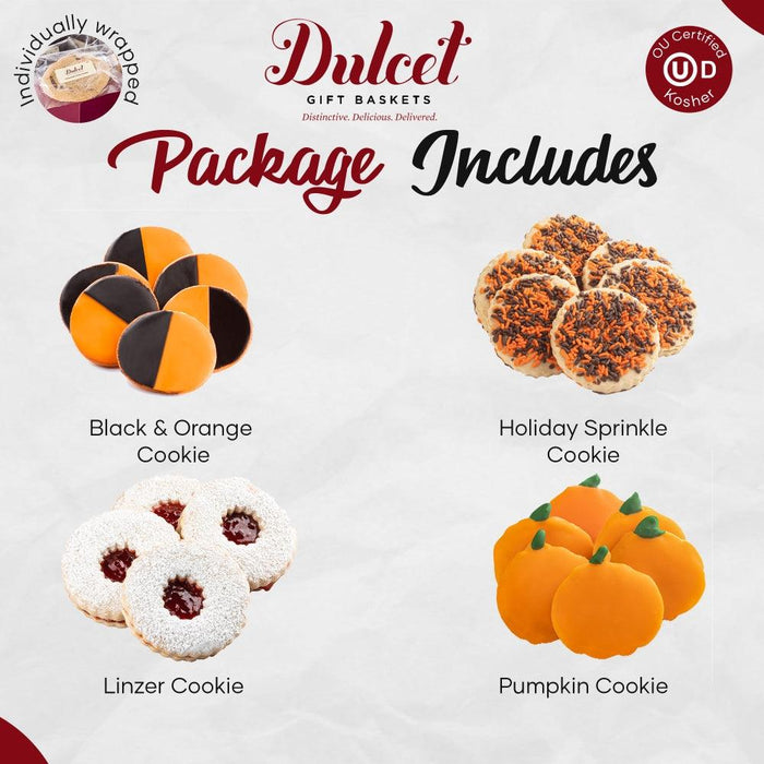 Dulcet gift baskets package includes four autumn cookie varieties