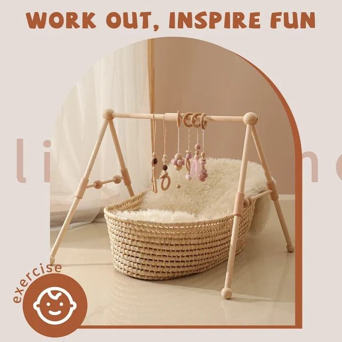 Baby Wooden Rattle Play Gym – Sensory Development Toy