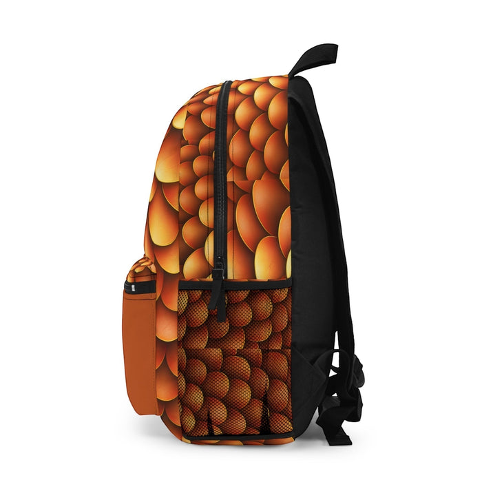 Dragon-scales backpack back view with black shoulder straps and vertical panel