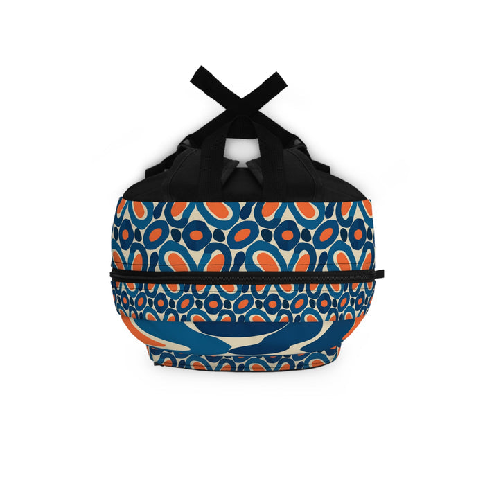 Modge Podge Happy Day backpack with top handle and rounded patterned front pocket