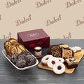 Bakers Gourmet Gift Box with dark bow ribbon and assorted cookies plus a jar