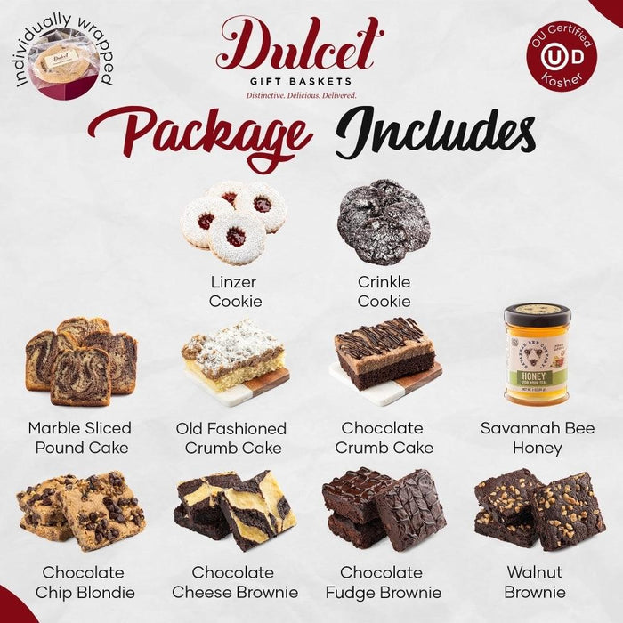 Assorted cookie selection and honey jar included in the Bakers Gourmet Gift Box