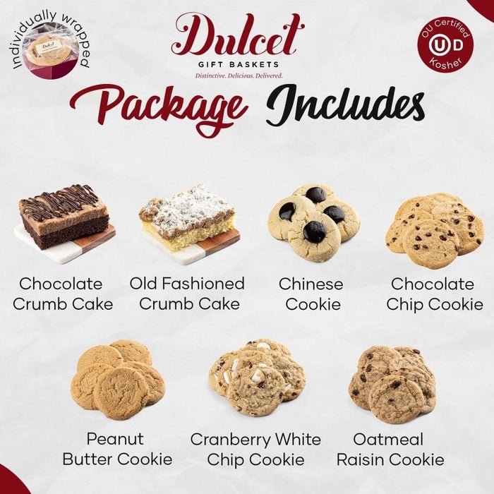 Assorted cookies and cake squares on a tray, including chocolate and fruit varieties.