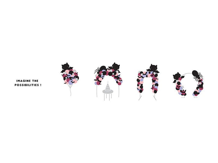 Thirty balloon garland made from black, pink, and patterned balloons