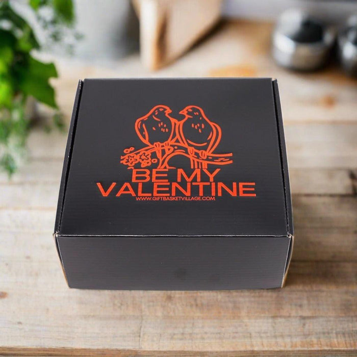 Black gift box with red "Be My Valentine" logo on top
