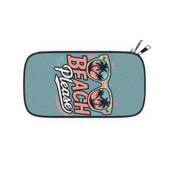 Teal passport wallet with zipper and Beach Please sunglasses graphic