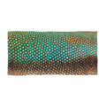 Rectangular beach towel with mermaid scales pattern in green and brown