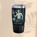 20oz black stainless steel tumbler with lid and "Best Man" mermaid graphic