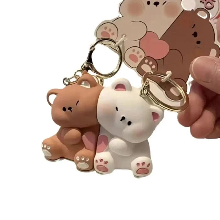 Brown and white bear magnetic keychains with gold rings and clasp