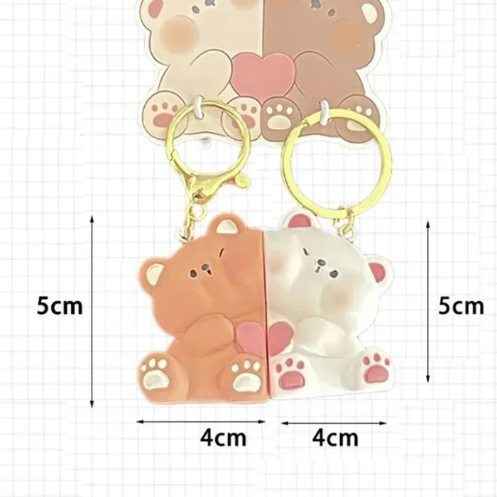 Bear magnetic keychain pair (approx. 4x5 cm), brown and white, gold rings
