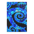 Bioluminescent Octopus Tentacle Area Rug – Electric Blue & Black Deep Sea Art | Non-Slip Backing | 6 Sizes | Fantasy Ocean Home Decor