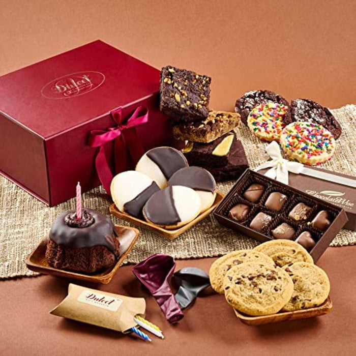 Birthday Chocolate Pastry Collection with assorted chocolate squares, cookies, and brownies