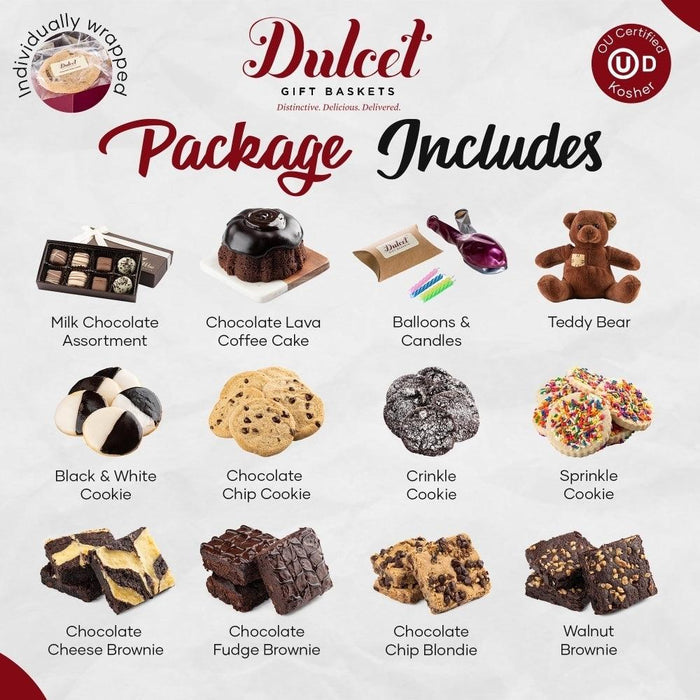 Gift baskets package with chocolate brownies, cookies, crinkle and sprinkle cookies