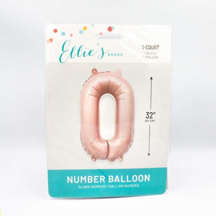 Pink 32-inch foil number 0 balloon