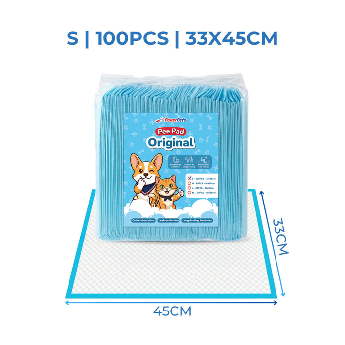 [Bundle of 8] PowerPets Pet Pee Pad S-XL Size | 20pcs-100pcs – Leak-Proof Odor Control Absorbent Dog Training Pads Small 33x45cm 100pcs