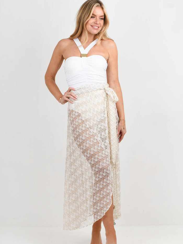 Model wearing Cabo Zig zag wrap by NAIA Beach