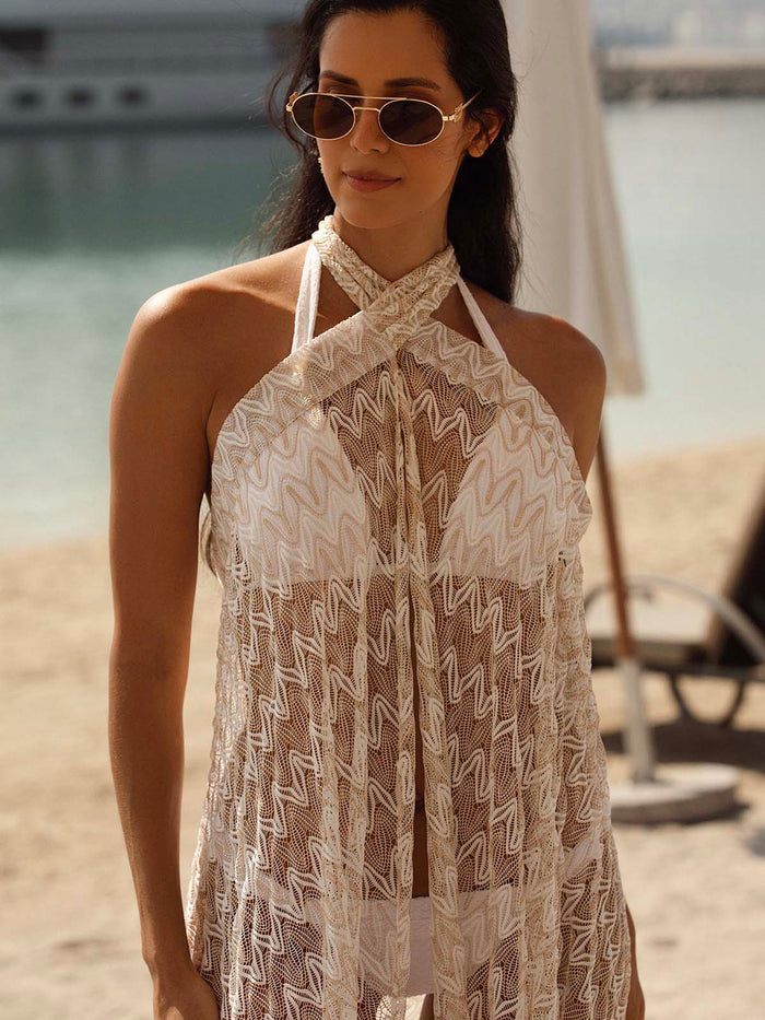 Model wearing Cabo Zig zag wrap by NAIA Beach