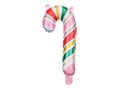 Candy cane striped foil balloon, red and white with green accents and pink ribbon