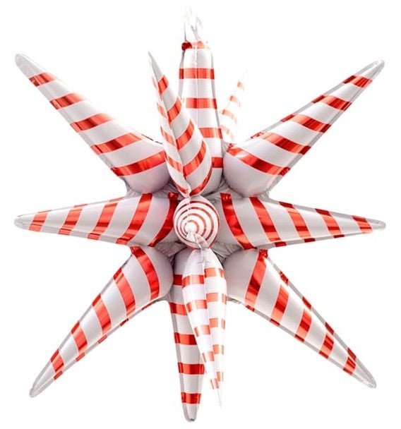 Candy cane striped starburst foil balloon with red and white spiral rays