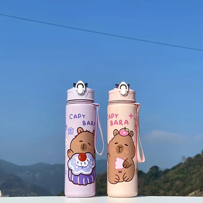 Capybara Straw Water Bottle Large Capacity Insulated Cup