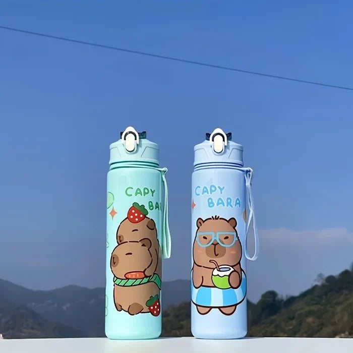 Capybara Straw Water Bottle Large Capacity Insulated Cup