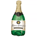 Champagne bottle foil balloon in gold foil and green with black label