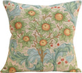 Decorative tapestry pillow cover with botanical pattern of orange flowers and green leaves