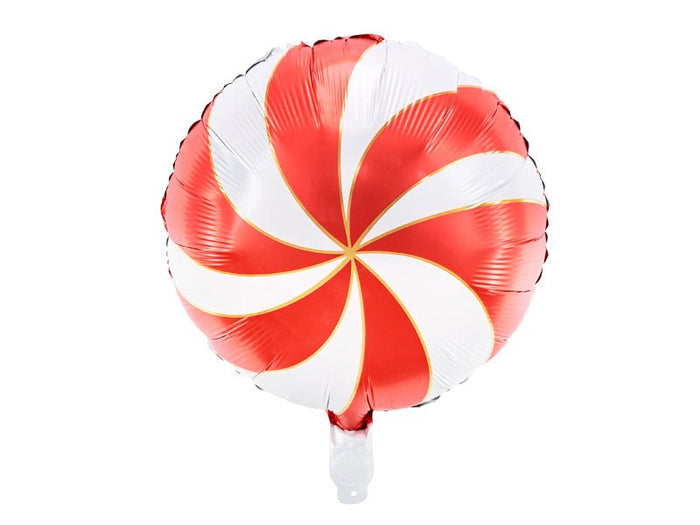 Christmas candy striped foil balloon in red and white, round petal design