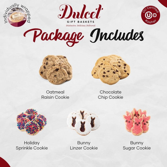 Cookie variety package: oatmeal raisin, chocolate chip, holiday sprinkle, bunny cookies