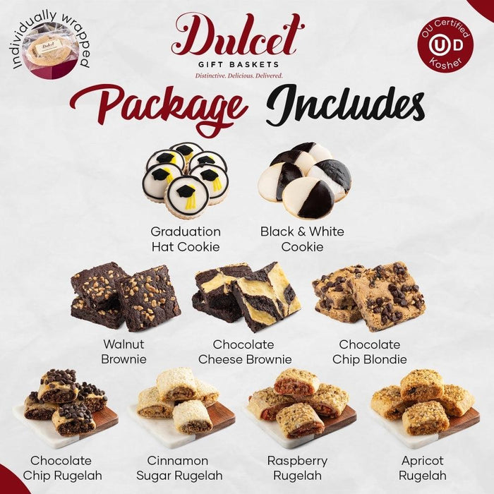 Assorted gift-basket cookies and brownies, including graduation and black-and-white