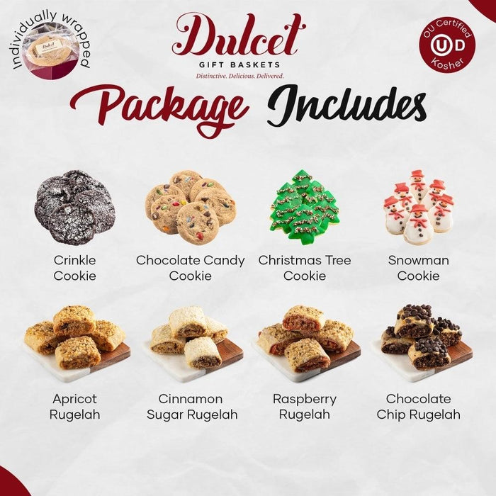 Dulcet gift baskets package includes assorted holiday cookies