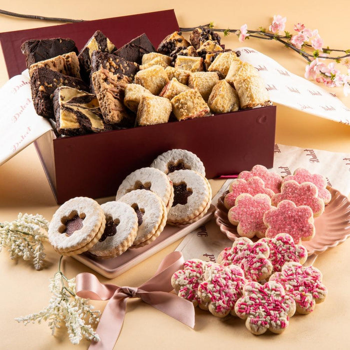 Assorted cookie gift box with powdered cookies, jam cookies, and chocolate bites
